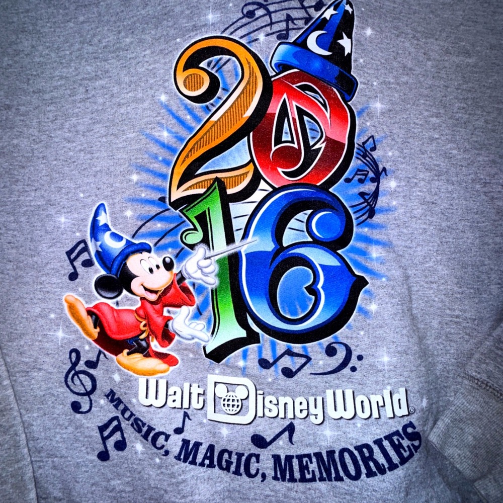 Disney World Hoodie Adult M 2016 Sorcerer Mickey Music Magic Gray Zip